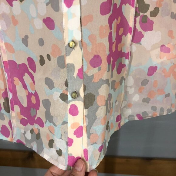 BANANA REPUBLIC FACTORY‎ Abstract Semi-Sheer 3/4 Sleeve Button Down Blouse  Sz S - Picture 6 of 10